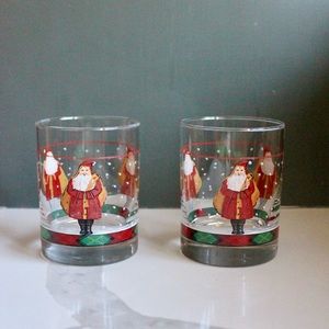 Vintage Pair Of 2 Block Father Christmas 12 Oz Double Old Fashioned Glasses